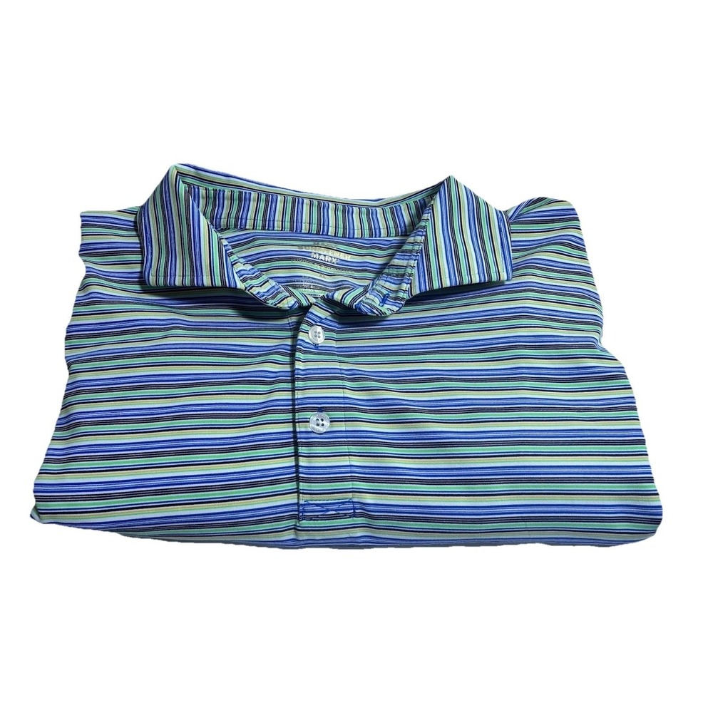 Hart‎ Schaffner Marx Luxury Performance Striped Polo Shirt Mens XL Blue Green